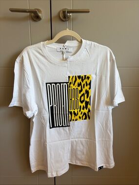 Proenza Schouler White Short Sleeve Tee with Black & Yellow Graphic